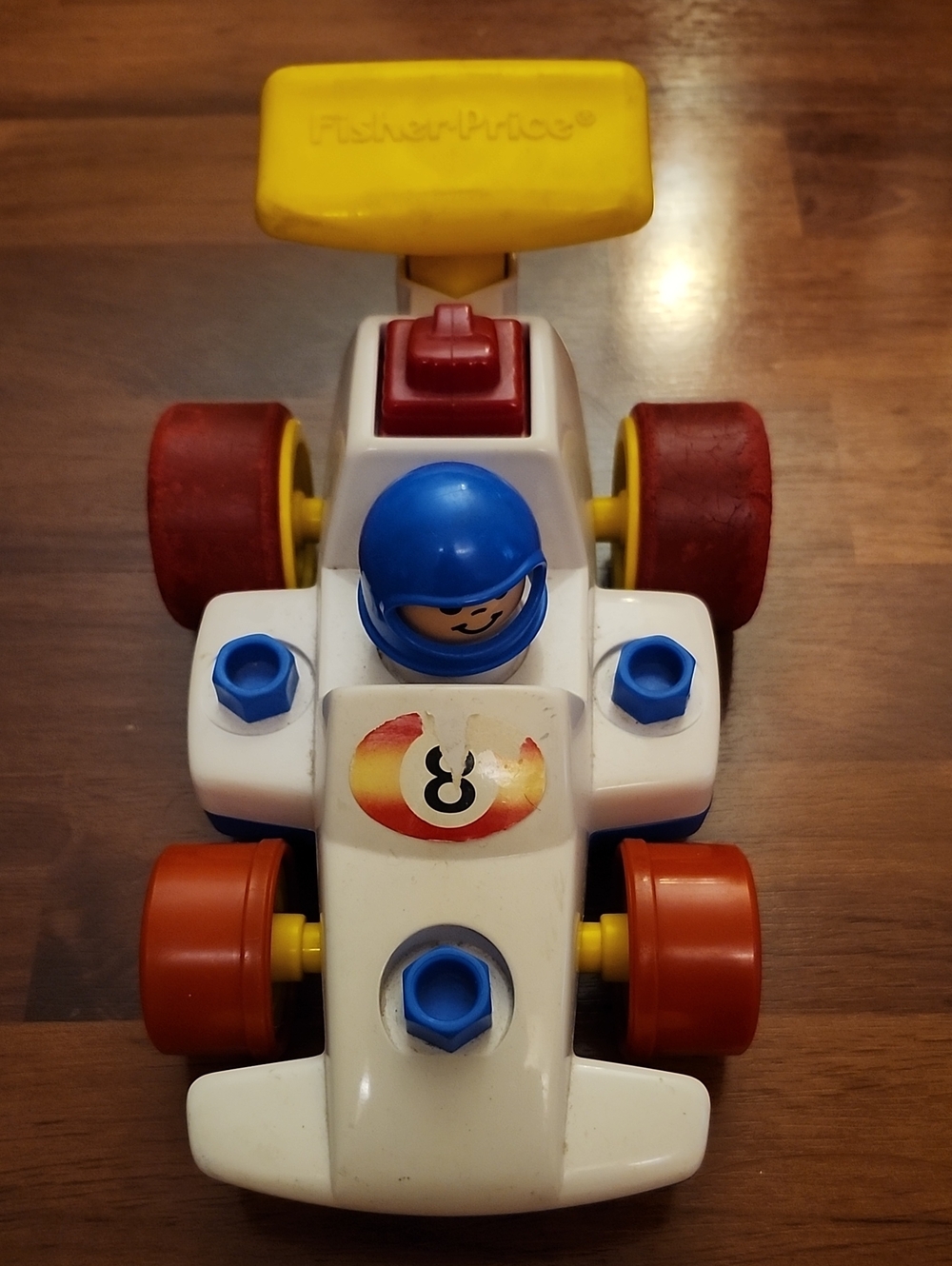 ✨️VINTAGE✨️ 1984 Fisher-Price Take Apart Racer Toy Car with Red Wheels